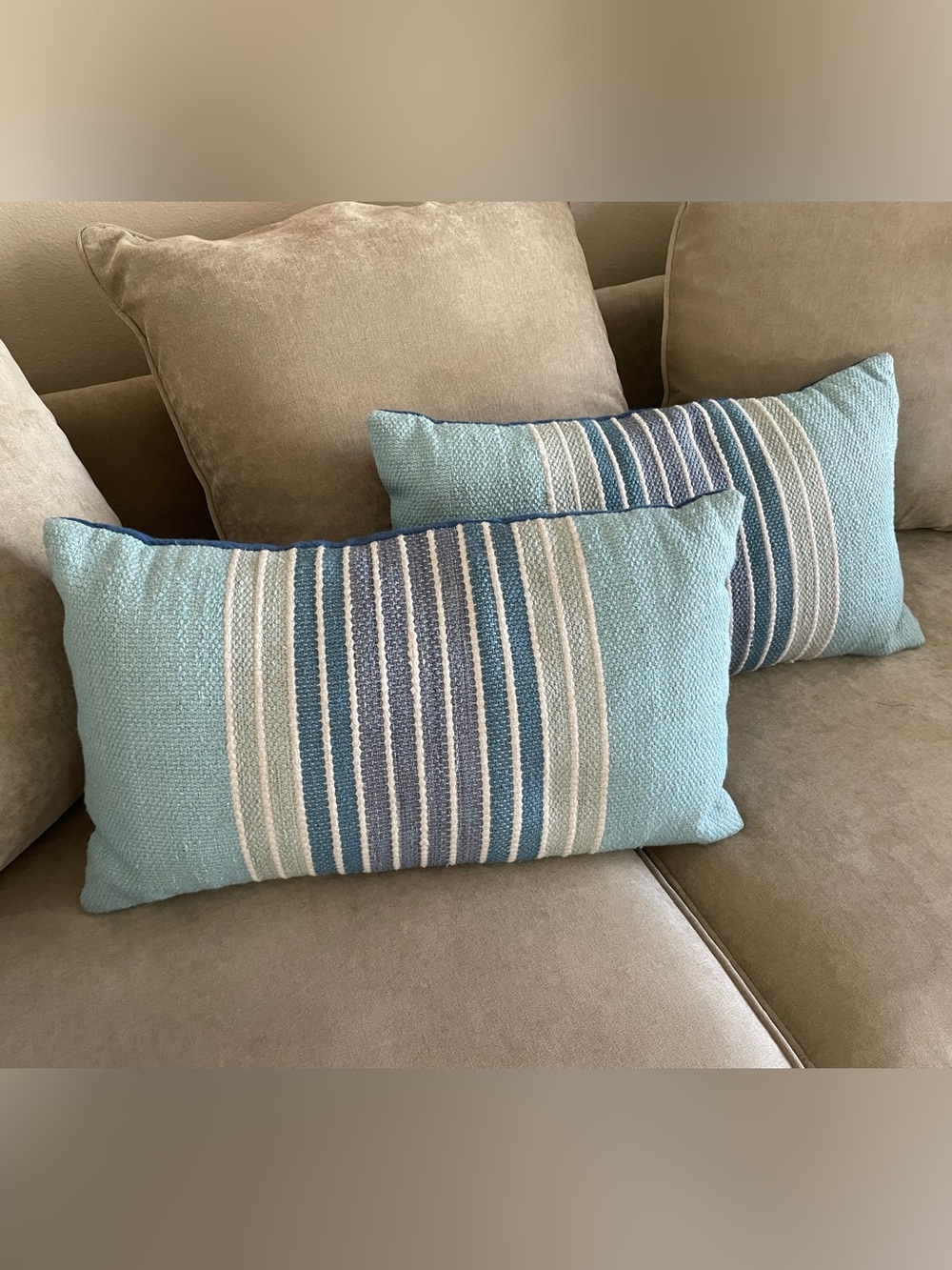 World Market Blue Woven Stripe Indoor Outdoor Lumbar Pillow - Set of Two